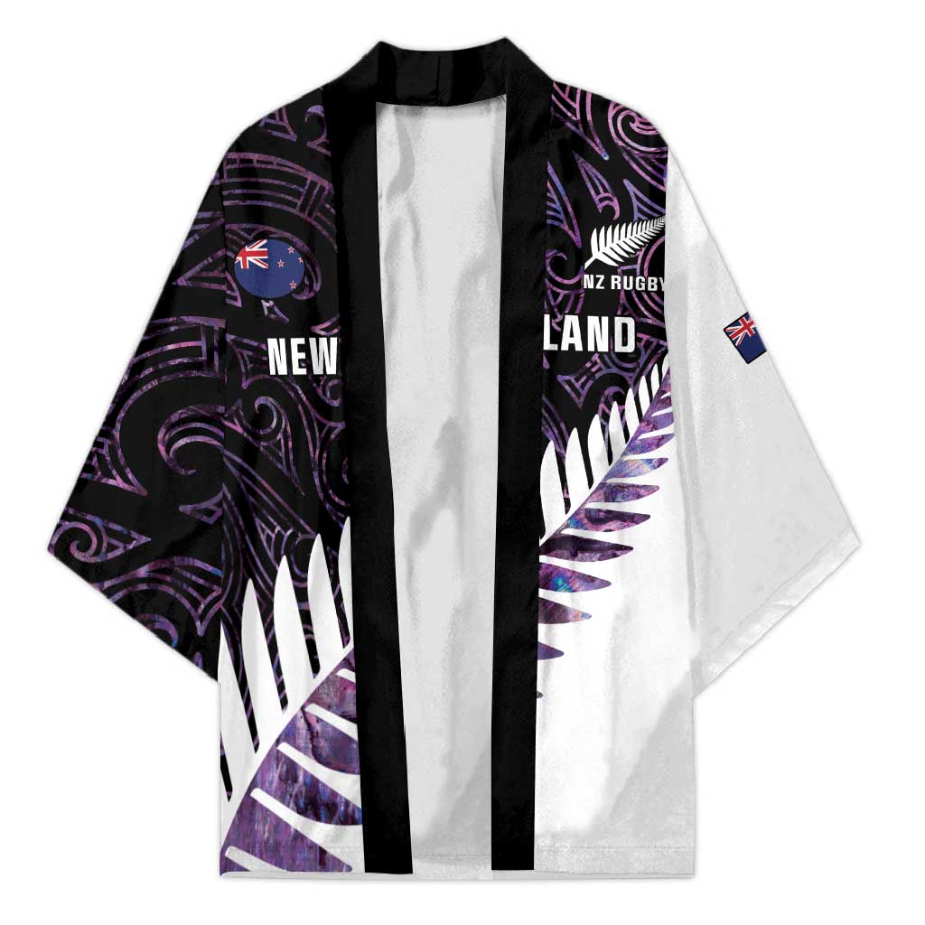 New Zealand Silver Fern Rugby Custom Kimono Go All Black Purple Maori Paua Shell LT14 Unisex Purple - Polynesian Pride