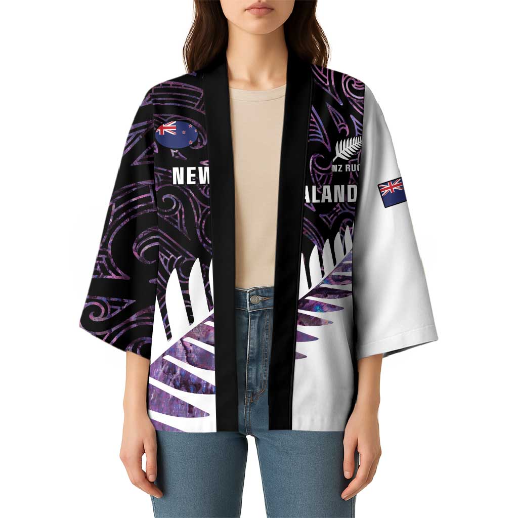 New Zealand Silver Fern Rugby Custom Kimono Go All Black Purple Maori Paua Shell LT14 - Polynesian Pride