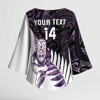 New Zealand Silver Fern Rugby Custom Kimono Sleeve Blouse Go All Black Purple Maori Paua Shell LT14 - Polynesian Pride