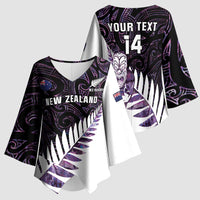 New Zealand Silver Fern Rugby Custom Kimono Sleeve Blouse Go All Black Purple Maori Paua Shell LT14 - Polynesian Pride