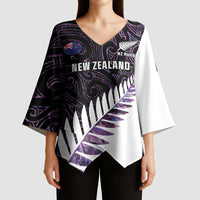 New Zealand Silver Fern Rugby Custom Kimono Sleeve Blouse Go All Black Purple Maori Paua Shell LT14 - Polynesian Pride