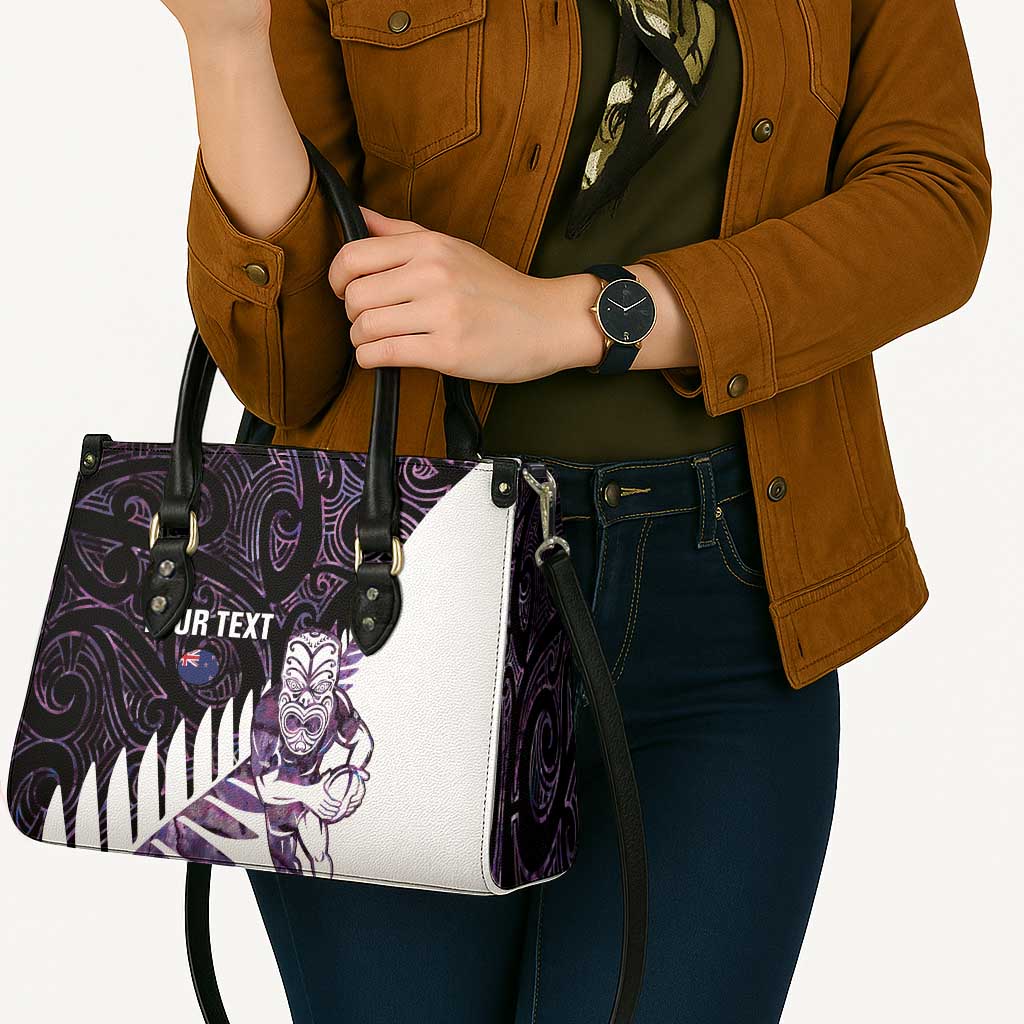 New Zealand Silver Fern Rugby Custom Leather Bag Go All Black Purple Maori Paua Shell LT14 - Polynesian Pride