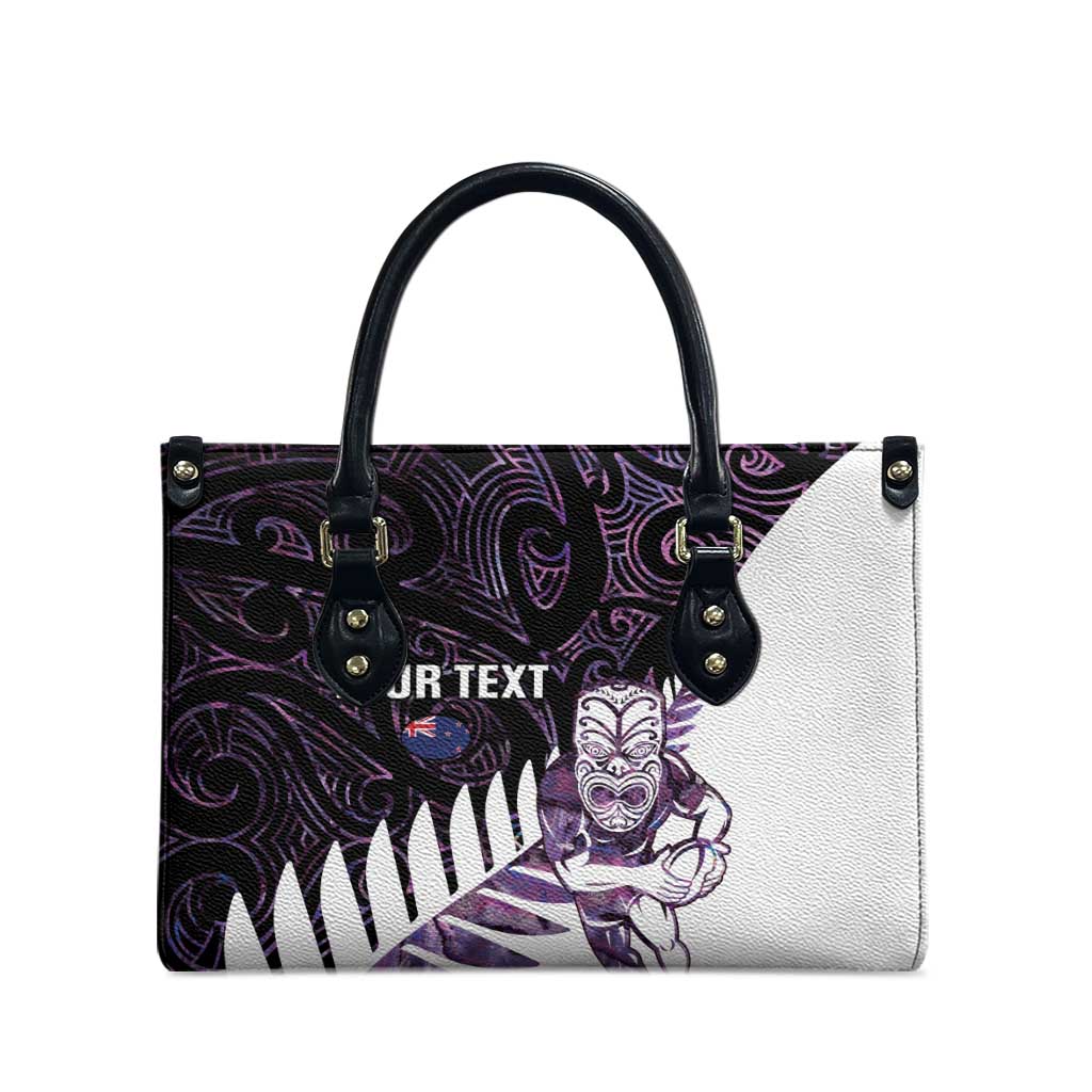 New Zealand Silver Fern Rugby Custom Leather Bag Go All Black Purple Maori Paua Shell LT14 - Polynesian Pride
