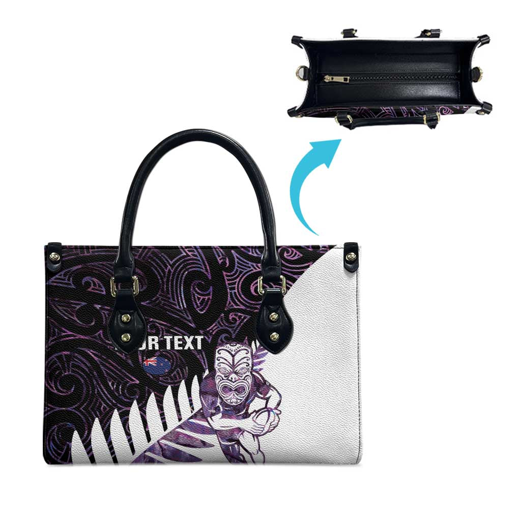 New Zealand Silver Fern Rugby Custom Leather Bag Go All Black Purple Maori Paua Shell LT14 - Polynesian Pride