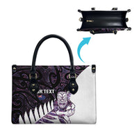 New Zealand Silver Fern Rugby Custom Leather Bag Go All Black Purple Maori Paua Shell LT14 - Polynesian Pride