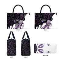 New Zealand Silver Fern Rugby Custom Leather Bag Go All Black Purple Maori Paua Shell LT14 - Polynesian Pride