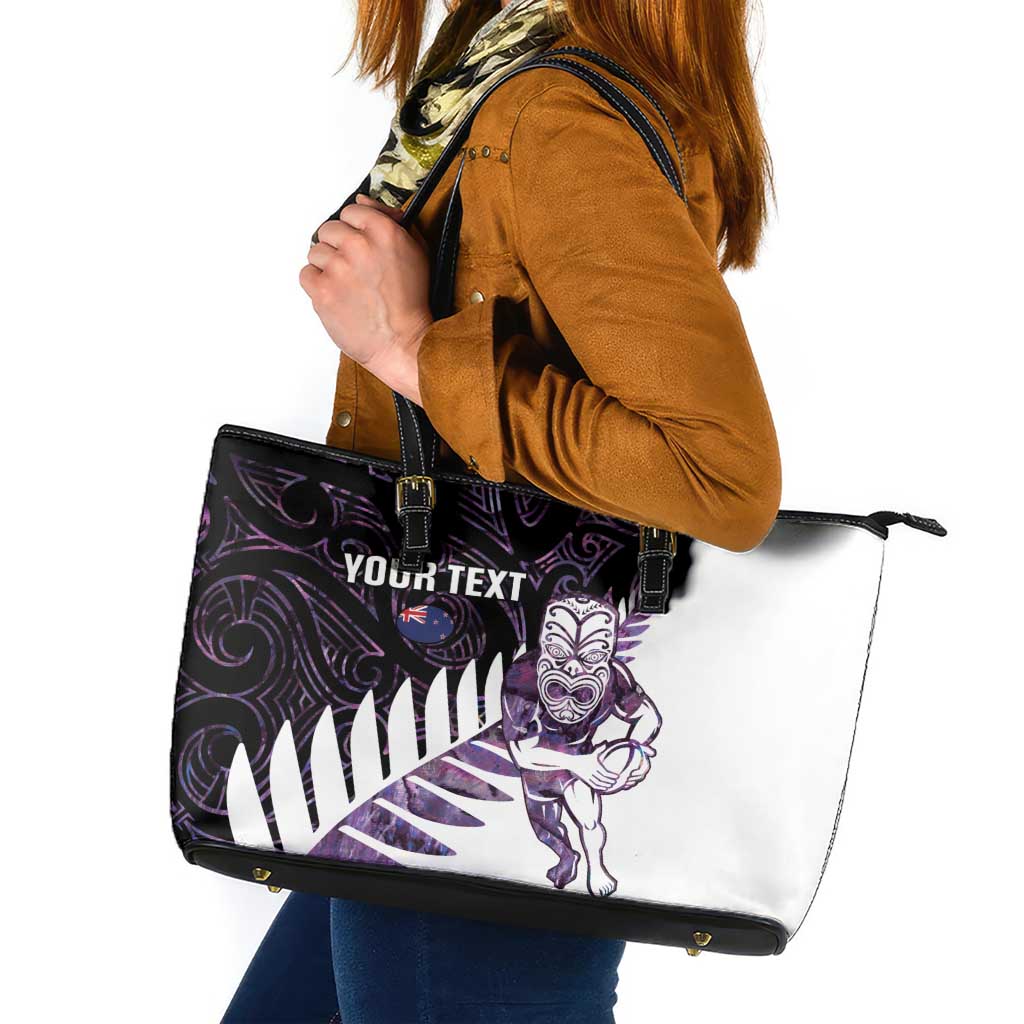 New Zealand Silver Fern Rugby Custom Leather Tote Bag Go All Black Purple Maori Paua Shell LT14 Purple - Polynesian Pride