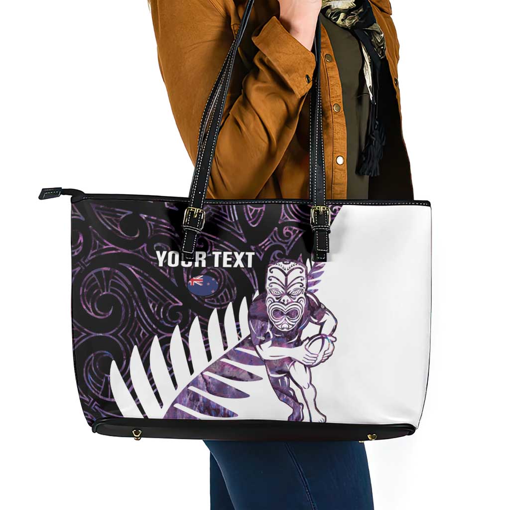 New Zealand Silver Fern Rugby Custom Leather Tote Bag Go All Black Purple Maori Paua Shell LT14 - Polynesian Pride