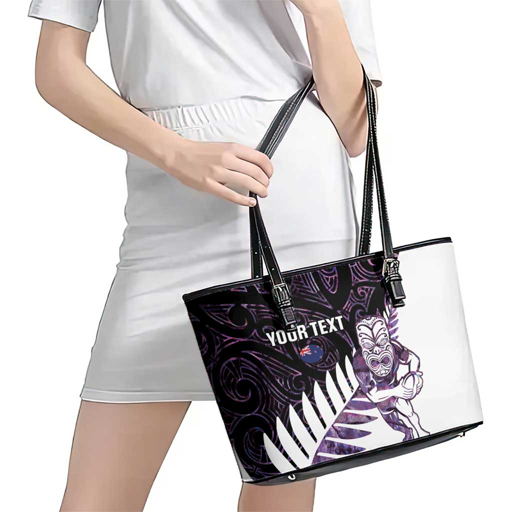 New Zealand Silver Fern Rugby Custom Leather Tote Bag Go All Black Purple Maori Paua Shell LT14 - Polynesian Pride