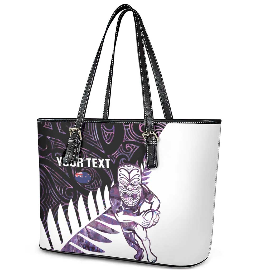 New Zealand Silver Fern Rugby Custom Leather Tote Bag Go All Black Purple Maori Paua Shell LT14 - Polynesian Pride