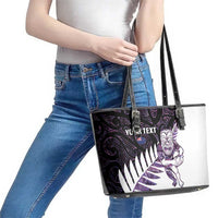 New Zealand Silver Fern Rugby Custom Leather Tote Bag Go All Black Purple Maori Paua Shell LT14 - Polynesian Pride