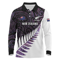 New Zealand Silver Fern Rugby Custom Long Sleeve Polo Shirt Go All Black Purple Maori Paua Shell LT14 Purple - Polynesian Pride
