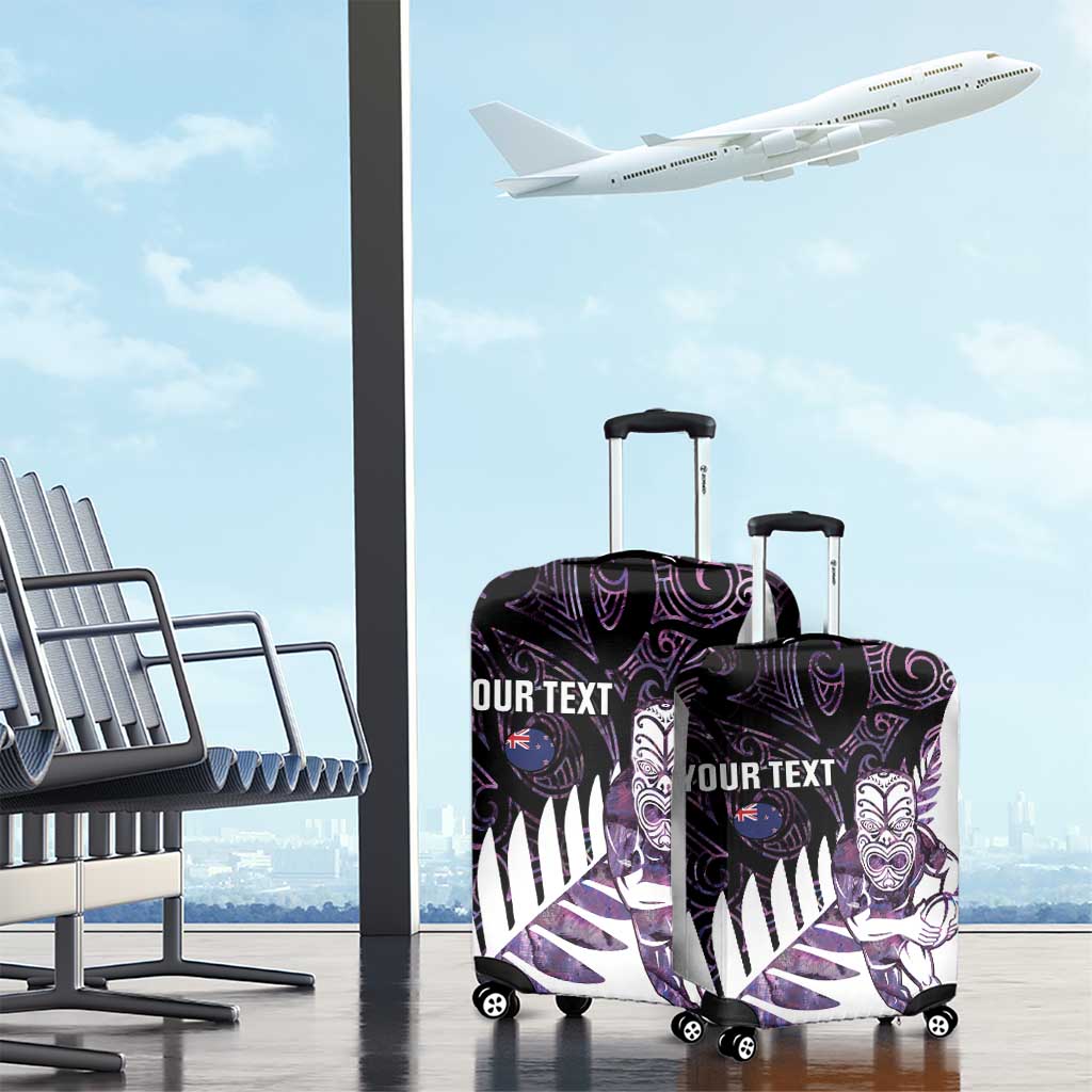 New Zealand Silver Fern Rugby Custom Luggage Cover Go All Black Purple Maori Paua Shell - Polynesian Pride