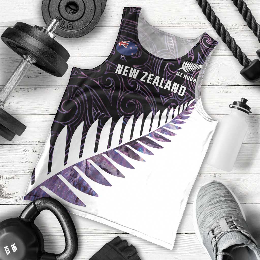 New Zealand Silver Fern Rugby Custom Men Tank Top Go All Black Purple Maori Paua Shell LT14 - Polynesian Pride