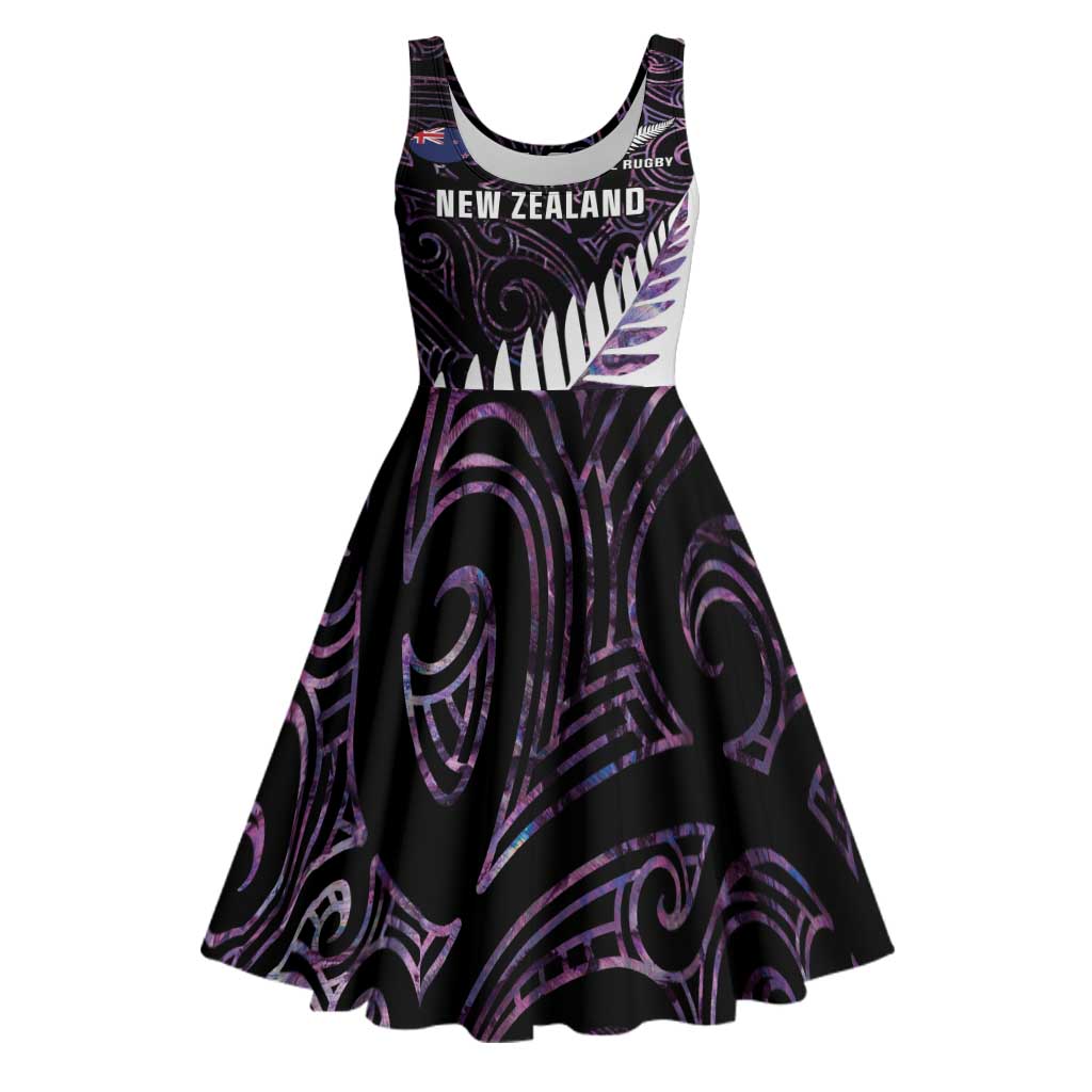 New Zealand Silver Fern Rugby Custom Midi Dress Go All Black Purple Maori Paua Shell - Polynesian Pride