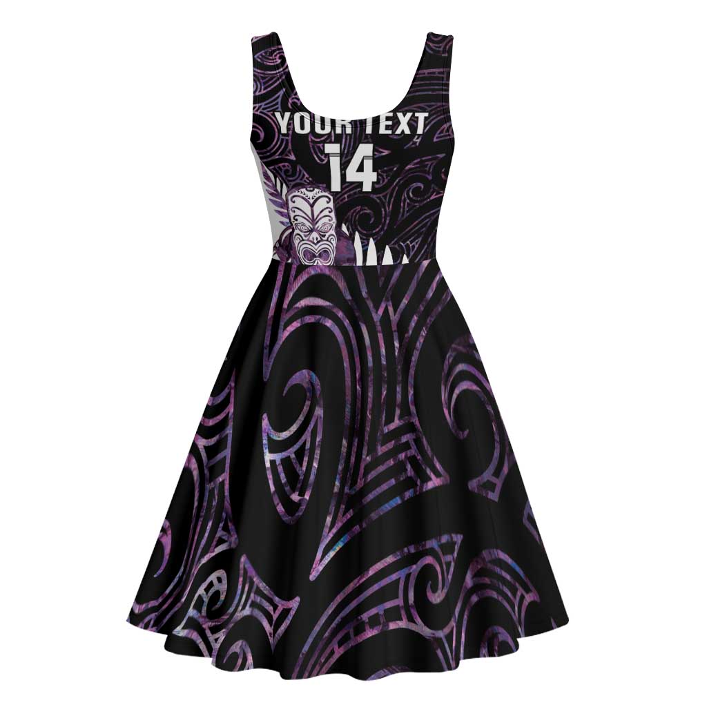 New Zealand Silver Fern Rugby Custom Midi Dress Go All Black Purple Maori Paua Shell LT14 - Polynesian Pride