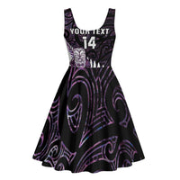 New Zealand Silver Fern Rugby Custom Midi Dress Go All Black Purple Maori Paua Shell LT14 - Polynesian Pride