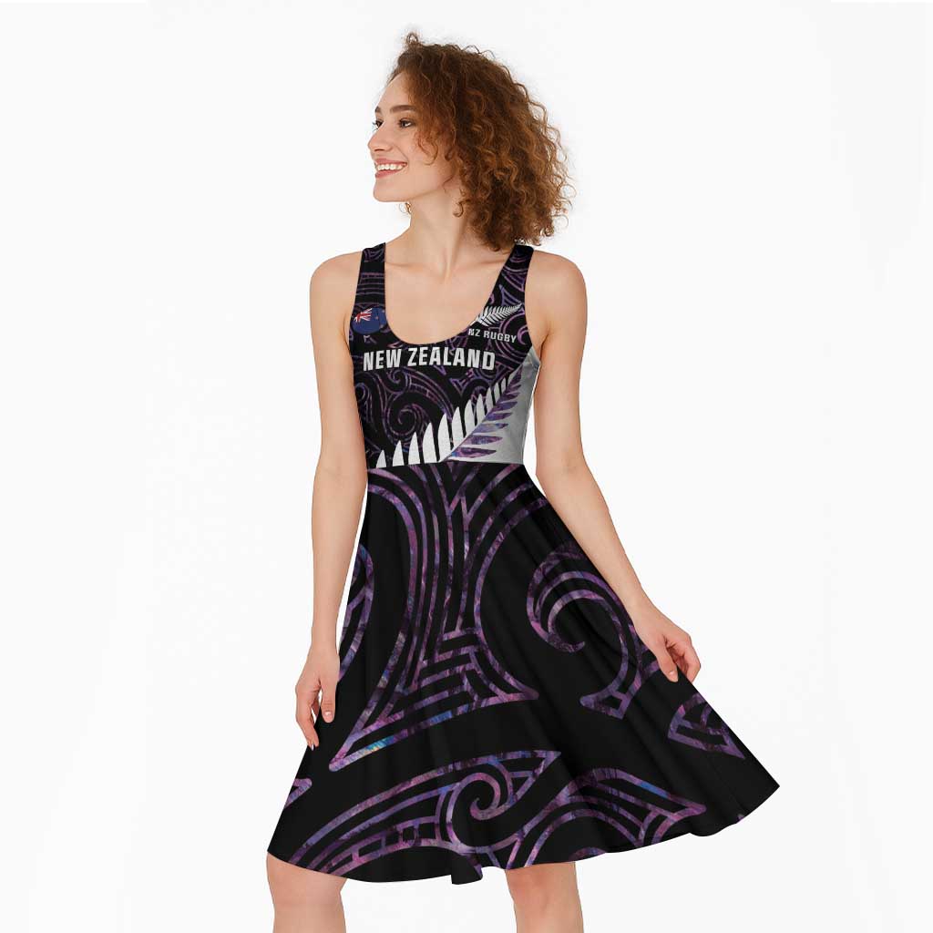 New Zealand Silver Fern Rugby Custom Midi Dress Go All Black Purple Maori Paua Shell LT14 - Polynesian Pride