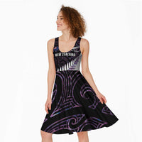 New Zealand Silver Fern Rugby Custom Midi Dress Go All Black Purple Maori Paua Shell LT14 - Polynesian Pride