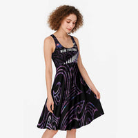 New Zealand Silver Fern Rugby Custom Midi Dress Go All Black Purple Maori Paua Shell LT14 - Polynesian Pride