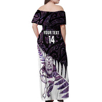 New Zealand Silver Fern Rugby Custom Off Shoulder Maxi Dress Go All Black Purple Maori Paua Shell LT14 - Polynesian Pride