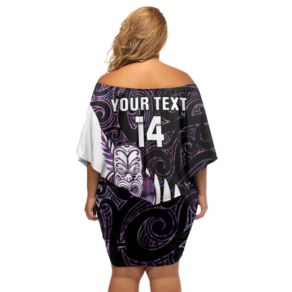 New Zealand Silver Fern Rugby Custom Off Shoulder Short Dress Go All Black Purple Maori Paua Shell LT14 - Polynesian Pride