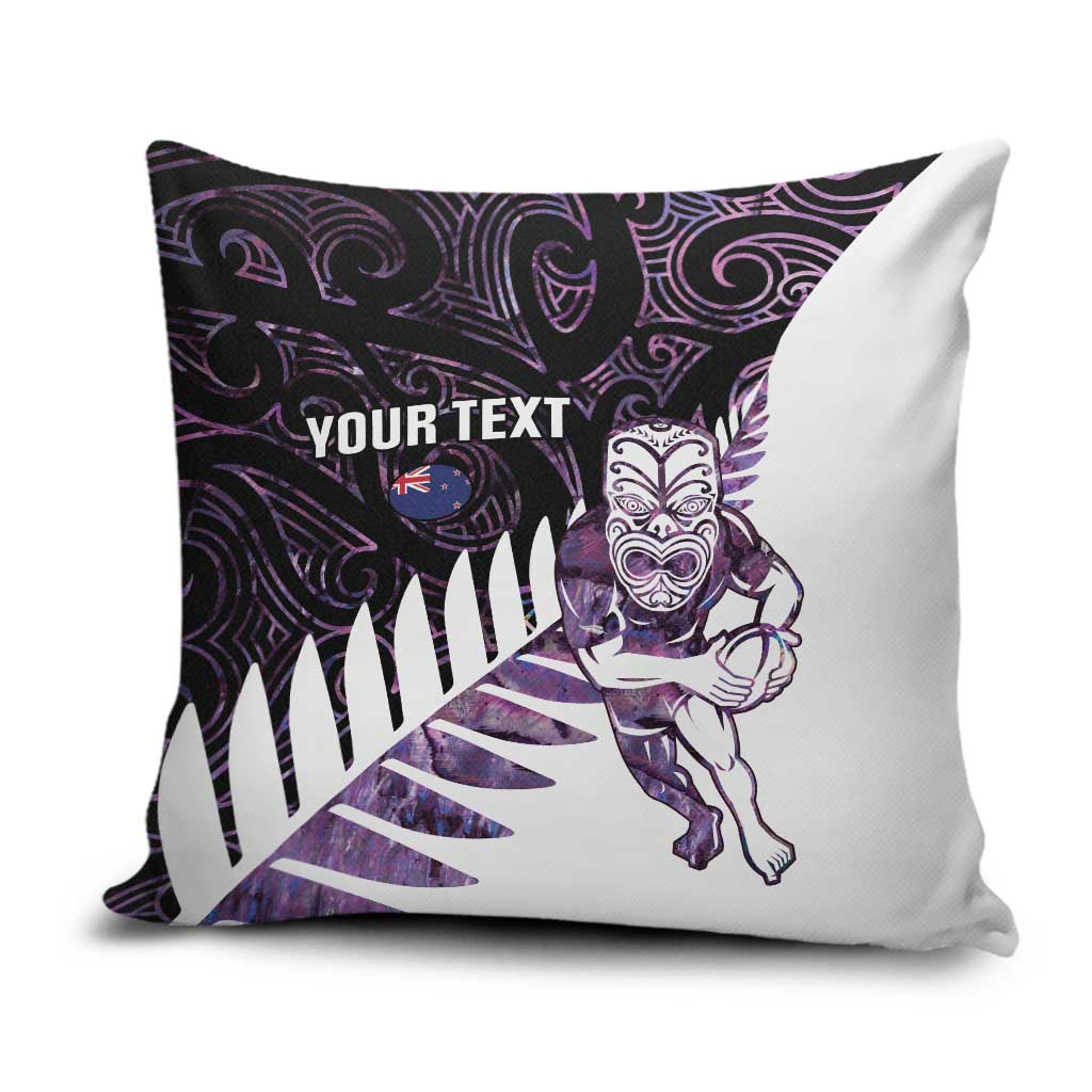 New Zealand Silver Fern Rugby Custom Pillow Cover Go All Black Purple Maori Paua Shell - Polynesian Pride