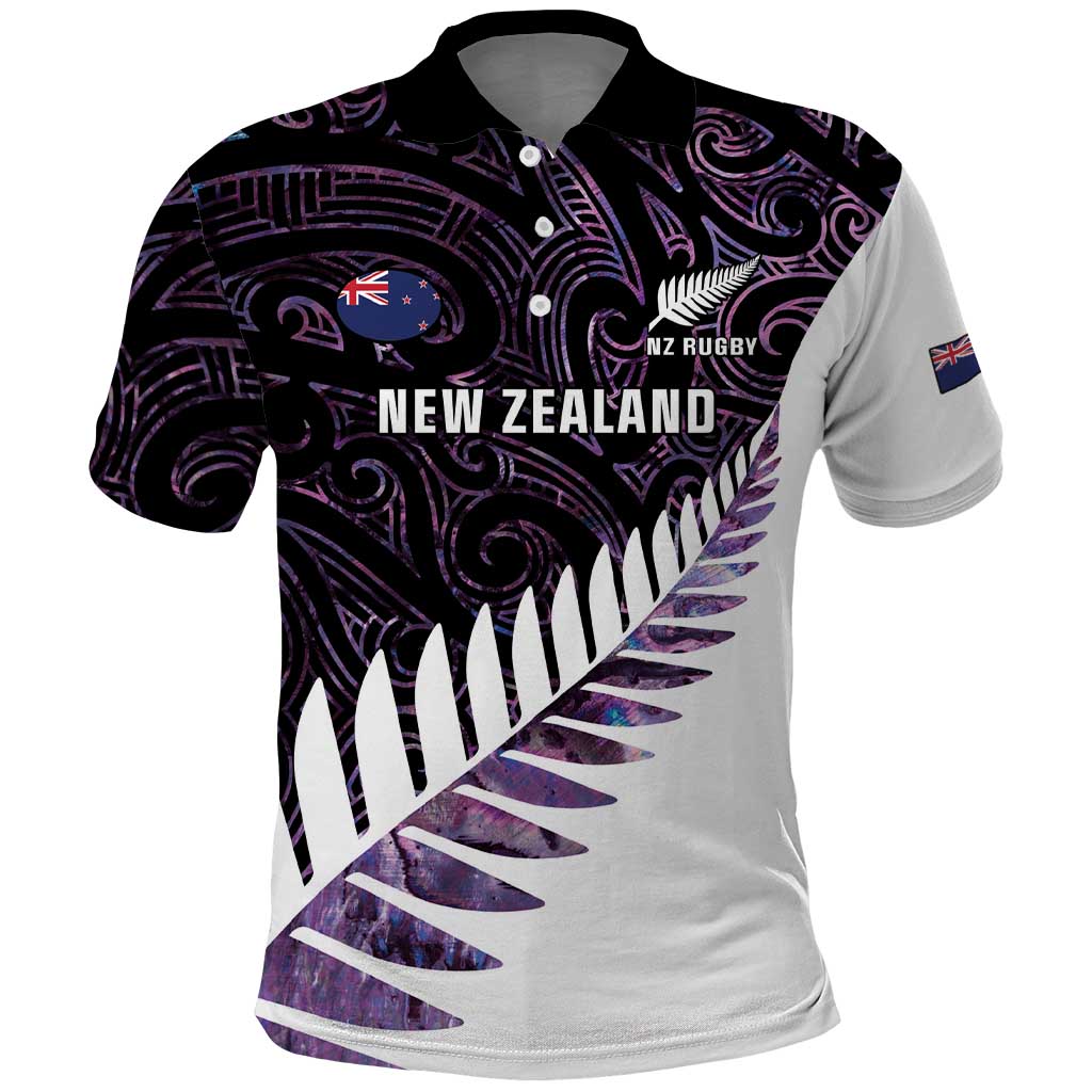 New Zealand Silver Fern Rugby Custom Polo Shirt Go All Black Purple Maori Paua Shell LT14 Purple - Polynesian Pride
