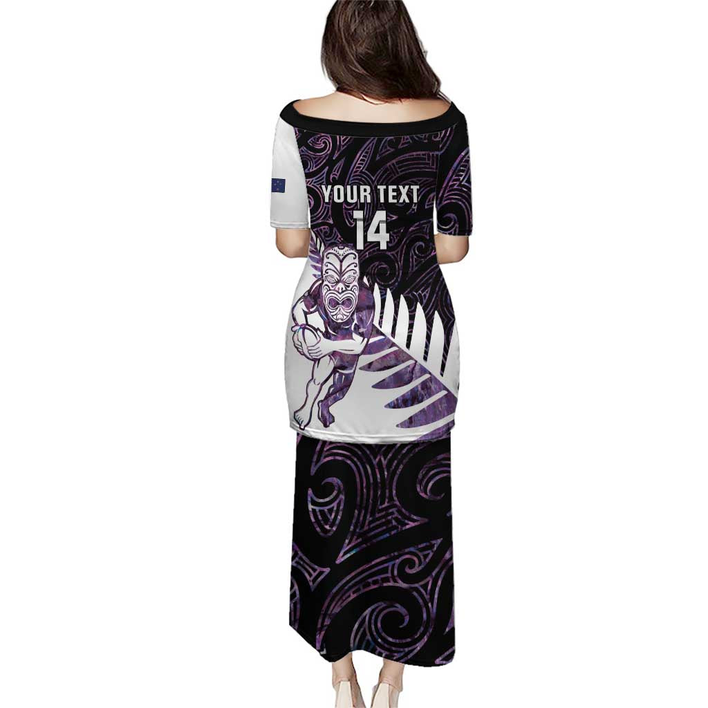 New Zealand Silver Fern Rugby Custom Puletasi Go All Black Purple Maori Paua Shell LT14 - Polynesian Pride