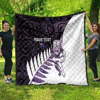 New Zealand Silver Fern Rugby Custom Quilt Go All Black Purple Maori Paua Shell - Polynesian Pride