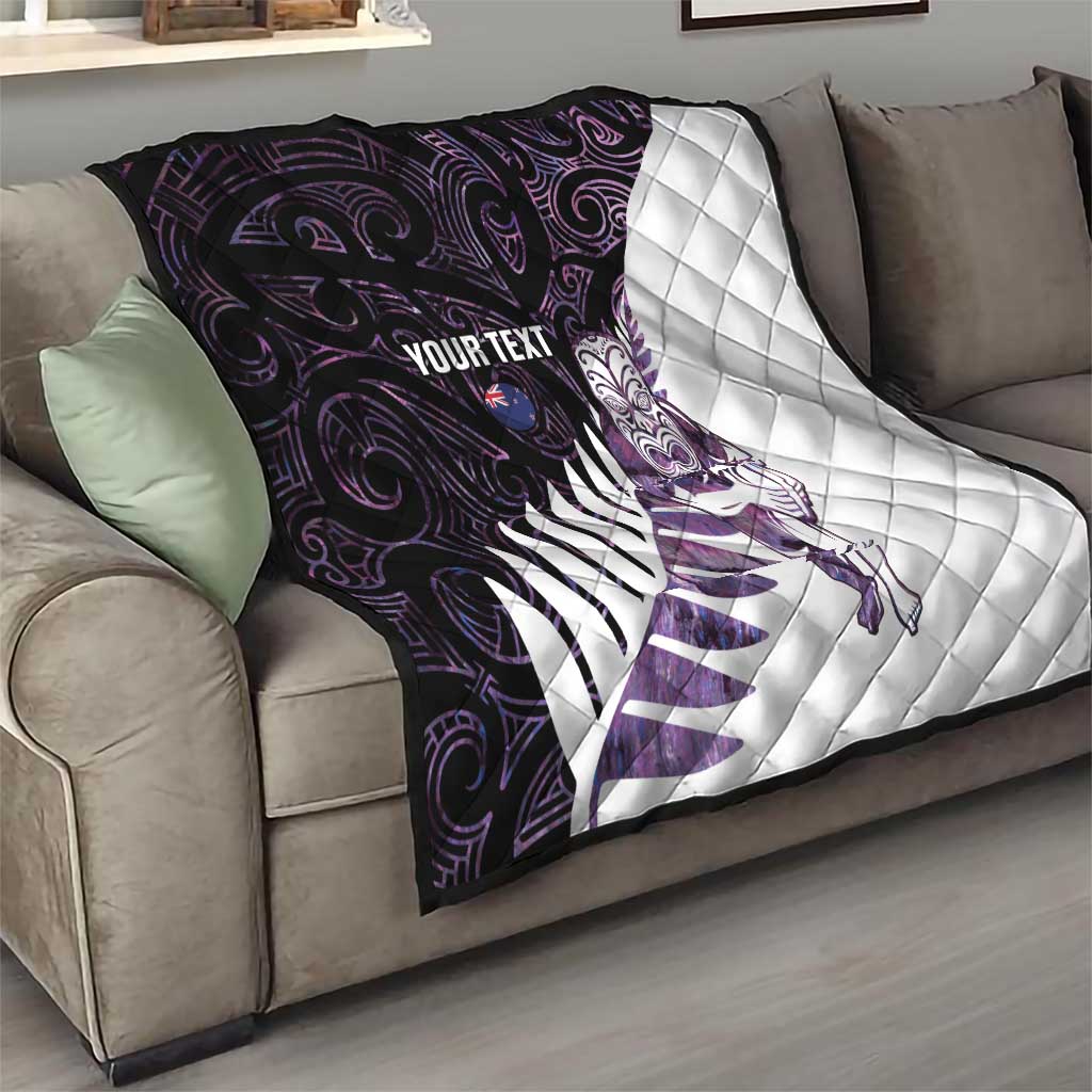 New Zealand Silver Fern Rugby Custom Quilt Go All Black Purple Maori Paua Shell - Polynesian Pride