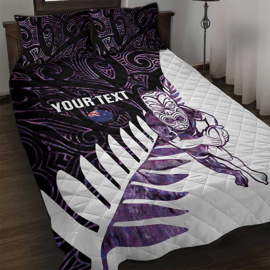 New Zealand Silver Fern Rugby Custom Quilt Bed Set Go All Black Purple Maori Paua Shell LT14 Purple - Polynesian Pride