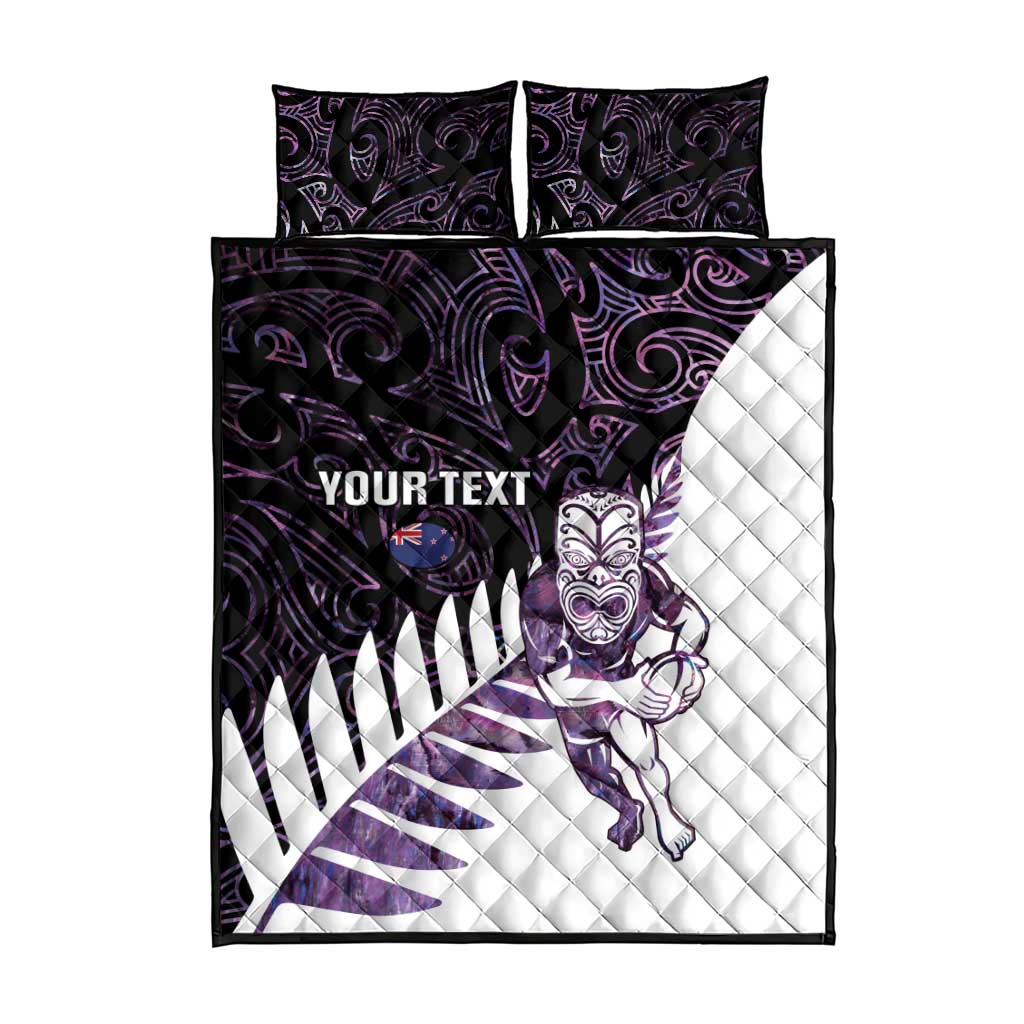 New Zealand Silver Fern Rugby Custom Quilt Bed Set Go All Black Purple Maori Paua Shell LT14 - Polynesian Pride