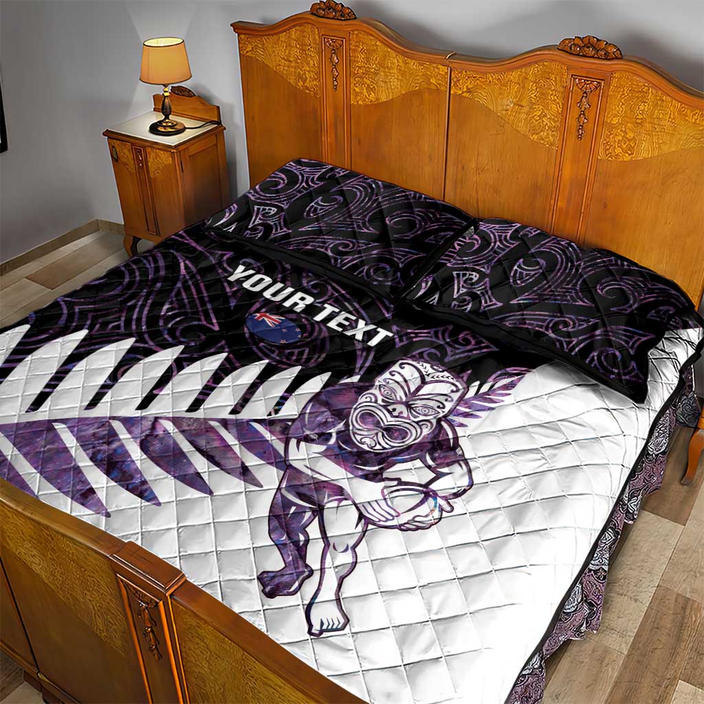 New Zealand Silver Fern Rugby Custom Quilt Bed Set Go All Black Purple Maori Paua Shell LT14 - Polynesian Pride