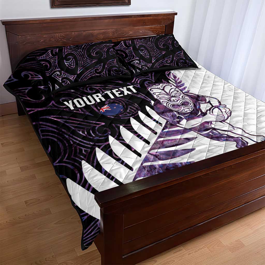 New Zealand Silver Fern Rugby Custom Quilt Bed Set Go All Black Purple Maori Paua Shell LT14 - Polynesian Pride