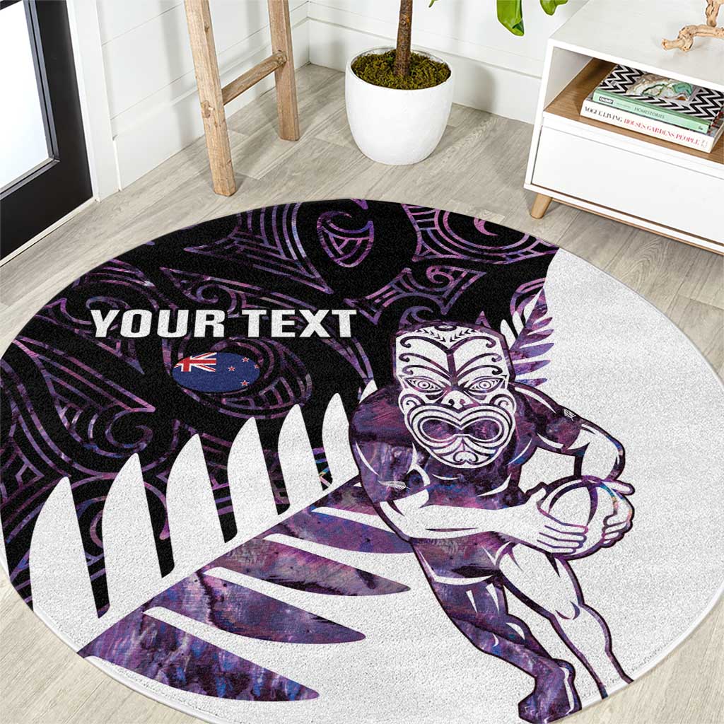 New Zealand Silver Fern Rugby Custom Round Carpet Go All Black Purple Maori Paua Shell LT14 Purple - Polynesian Pride
