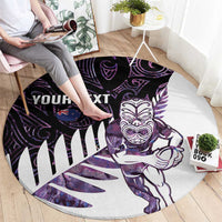 New Zealand Silver Fern Rugby Custom Round Carpet Go All Black Purple Maori Paua Shell LT14 - Polynesian Pride