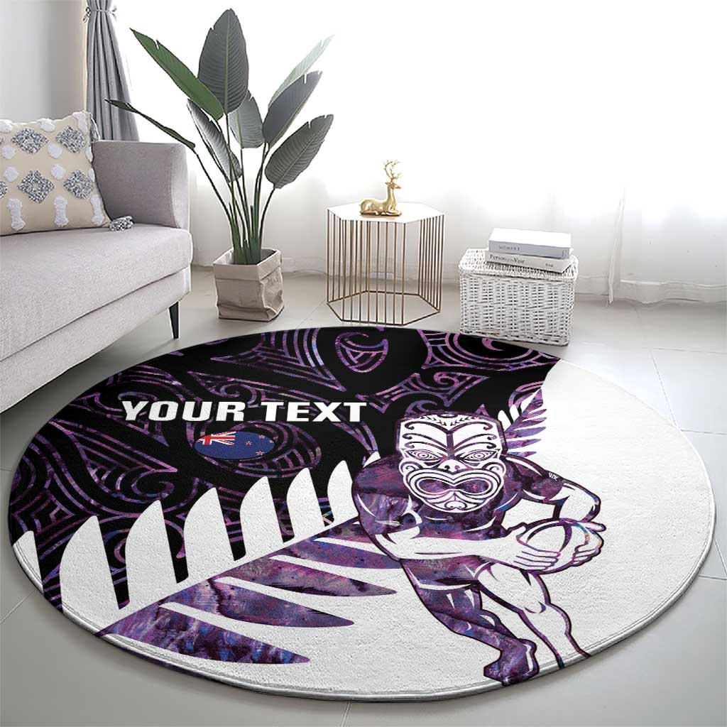 New Zealand Silver Fern Rugby Custom Round Carpet Go All Black Purple Maori Paua Shell LT14 - Polynesian Pride