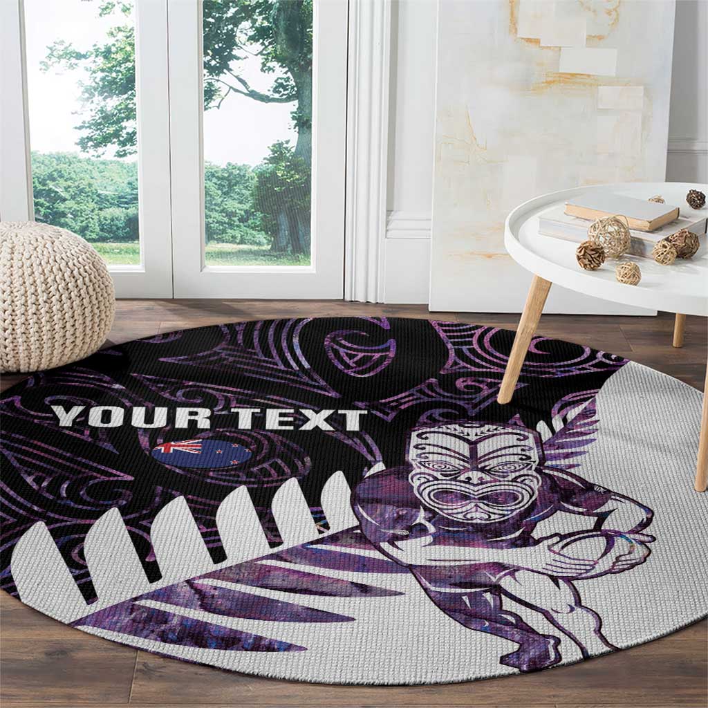 New Zealand Silver Fern Rugby Custom Round Carpet Go All Black Purple Maori Paua Shell LT14 - Polynesian Pride