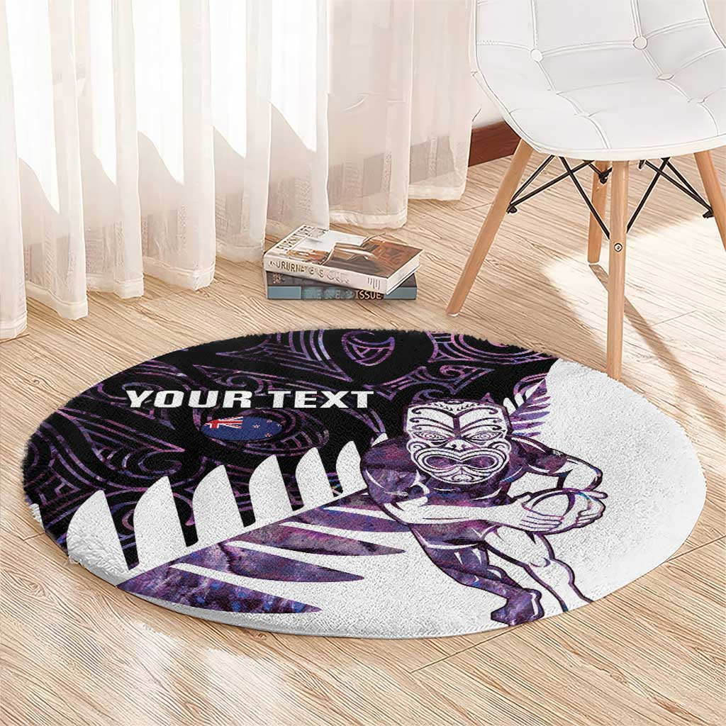 New Zealand Silver Fern Rugby Custom Round Carpet Go All Black Purple Maori Paua Shell LT14 - Polynesian Pride
