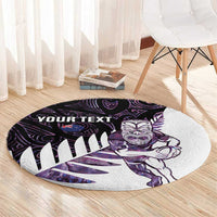 New Zealand Silver Fern Rugby Custom Round Carpet Go All Black Purple Maori Paua Shell LT14 - Polynesian Pride