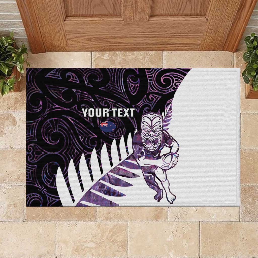 New Zealand Silver Fern Rugby Custom Rubber Doormat Go All Black Purple Maori Paua Shell - Polynesian Pride