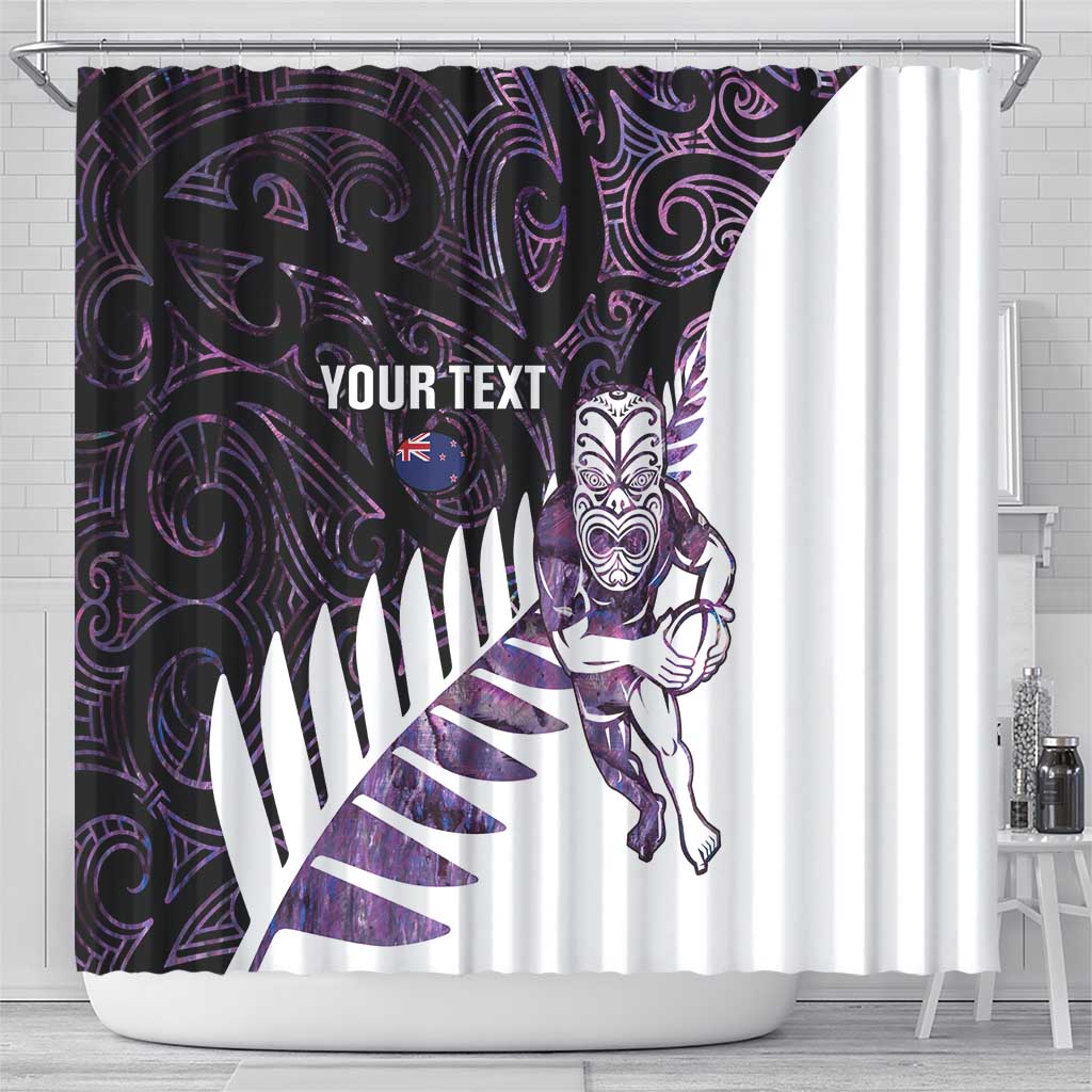 New Zealand Silver Fern Rugby Custom Shower Curtain Go All Black Purple Maori Paua Shell LT14 - Polynesian Pride