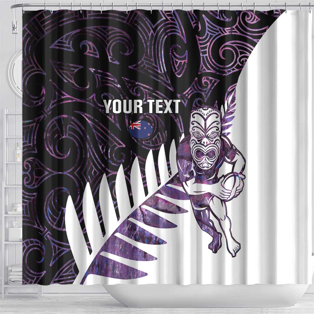 New Zealand Silver Fern Rugby Custom Shower Curtain Go All Black Purple Maori Paua Shell LT14 - Polynesian Pride