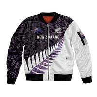 New Zealand Silver Fern Rugby Custom Sleeve Zip Bomber Jacket Go All Black Purple Maori Paua Shell LT14 Unisex Purple - Polynesian Pride
