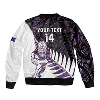 New Zealand Silver Fern Rugby Custom Sleeve Zip Bomber Jacket Go All Black Purple Maori Paua Shell LT14 - Polynesian Pride