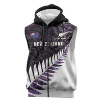 New Zealand Silver Fern Rugby Custom Sleeveless Zip Hoodie Go All Black Purple Maori Paua Shell LT14 Purple - Polynesian Pride