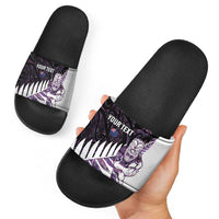 New Zealand Silver Fern Rugby Custom Slide Sandals Go All Black Purple Maori Paua Shell LT14 - Polynesian Pride