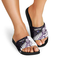 New Zealand Silver Fern Rugby Custom Slide Sandals Go All Black Purple Maori Paua Shell LT14 - Polynesian Pride