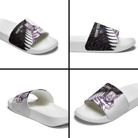New Zealand Silver Fern Rugby Custom Slide Sandals Go All Black Purple Maori Paua Shell LT14 - Polynesian Pride